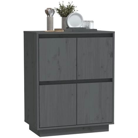FIMEI Buffet Gris 60x34x75 Cm Bois Massif De Pin 4 FIMEI Buffet Gris 60x34x75 Cm Bois Massif De Pin – Image 4