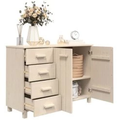 FIMEI Buffet Marron Miel 113x40x80 Cm Bois Massif De Pin -Buffet et enfilade Soldes 60968882 4