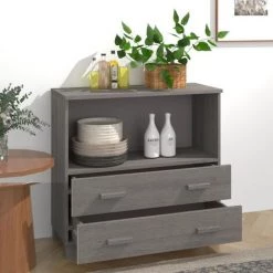 FIMEI Buffet Gris Clair 85x35x80 Cm Bois Massif De Pin -Buffet et enfilade Soldes 60969305 3