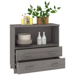 FIMEI Buffet Gris Clair 85x35x80 Cm Bois Massif De Pin -Buffet et enfilade Soldes 60969305 4