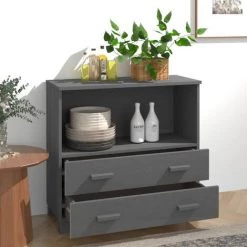 FIMEI Buffet Gris Foncé 85x35x80 Cm Bois Massif De Pin -Buffet et enfilade Soldes 60969592 3