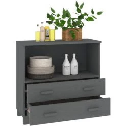 FIMEI Buffet Gris Foncé 85x35x80 Cm Bois Massif De Pin -Buffet et enfilade Soldes 60969592 4