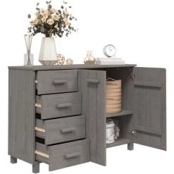 FIMEI Buffet Gris Clair 113x40x80 Cm Bois Massif De Pin -Buffet et enfilade Soldes 60969631 4