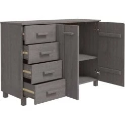 FIMEI Buffet Gris Clair 113x40x80 Cm Bois Massif De Pin -Buffet et enfilade Soldes 60969631 5