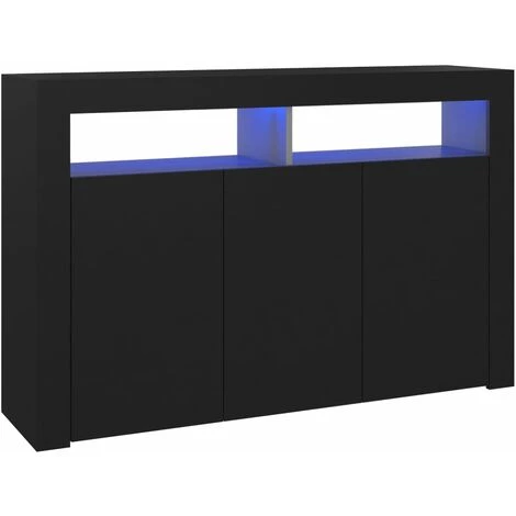 FIMEI Buffet Avec Lumières LED Noir 115,5x30x75 Cm 2 FIMEI Buffet Avec Lumières LED Noir 115,5x30x75 Cm – Image 2