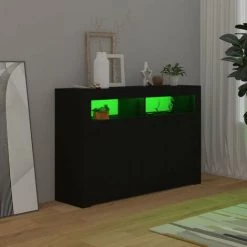 FIMEI Buffet Avec Lumières LED Noir 115,5x30x75 Cm 9 FIMEI Buffet Avec Lumières LED Noir 115,5x30x75 Cm -Buffet et enfilade Soldes 60971173 5