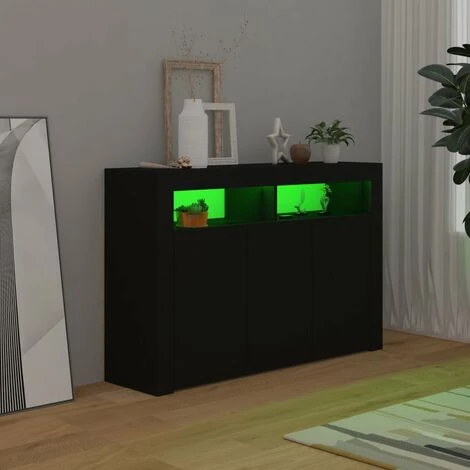 FIMEI Buffet Avec Lumières LED Noir 115,5x30x75 Cm 5 FIMEI Buffet Avec Lumières LED Noir 115,5x30x75 Cm – Image 5