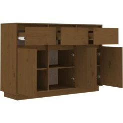 FIMEI Buffet Marron Miel 110x34x75 Cm Bois Massif De Pin -Buffet et enfilade Soldes 60971435 4