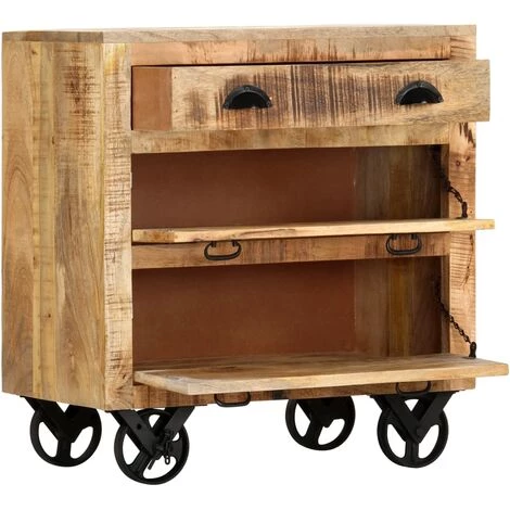 FIMEI Armoire Latérale Avec Roues 70x40x75 Cm Bois De Manguier Solide 3 FIMEI Armoire Latérale Avec Roues 70x40x75 Cm Bois De Manguier Solide – Image 3