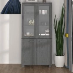 FIMEI Buffet Bois Massif De Pin Gris Foncé