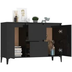FIMEI Buffet Noir Brillant 104x35x70 Cm Aggloméré -Buffet et enfilade Soldes 60972921 3