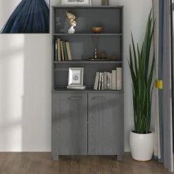 FIMEI Buffet Bois Massif De Pin Gris Foncé