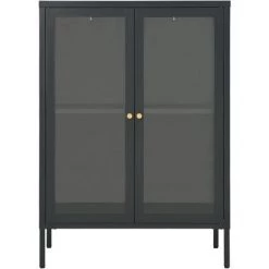 FIMEI Buffet Anthracite 75x35x105 Cm Acier Et Verre -Buffet et enfilade Soldes 60973728 3