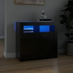FIMEI Buffet Avec Lumières LED Noir Brillant 80x35x75 Cm