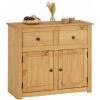 IDIMEX Buffet CANCUN Commode En Bois Style Maison De Campagne, Avec 2 Portes Et 2 Tiroirs En Pin Massif Finition Teinté - Naturel