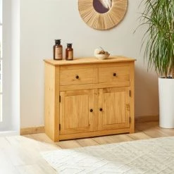 IDIMEX Buffet CANCUN Commode En Bois Style Maison De Campagne, Avec 2 Portes Et 2 Tiroirs En Pin Massif Finition Teinté - Naturel -Buffet et enfilade Soldes 61067638 2