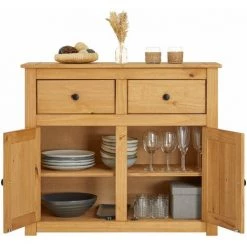 IDIMEX Buffet CANCUN Commode En Bois Style Maison De Campagne, Avec 2 Portes Et 2 Tiroirs En Pin Massif Finition Teinté - Naturel -Buffet et enfilade Soldes 61067638 4