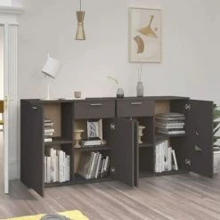 TRUE DEAL Buffet Gris 160x36x75 Cm Aggloméré 7 TRUE DEAL Buffet Gris 160x36x75 Cm Aggloméré -Buffet et enfilade Soldes 61074172 3