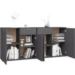 TRUE DEAL Buffet Gris 160x36x75 Cm Aggloméré 8 TRUE DEAL Buffet Gris 160x36x75 Cm Aggloméré -Buffet et enfilade Soldes 61074172 4