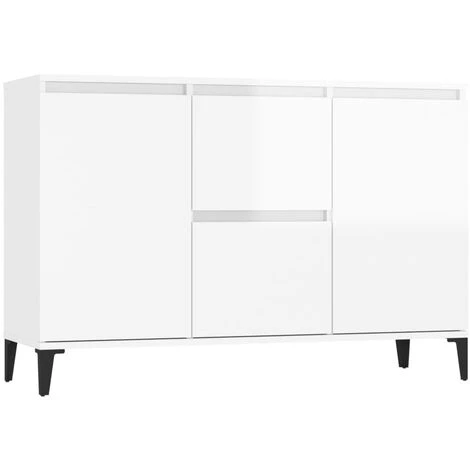 TRUE DEAL Buffet Blanc Brillant 104x35x70 Cm Aggloméré 2 TRUE DEAL Buffet Blanc Brillant 104x35x70 Cm Aggloméré – Image 2