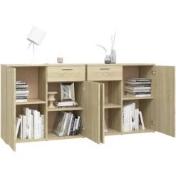 TRUE DEAL Buffet Chêne Sonoma 160x36x75 Cm Aggloméré -Buffet et enfilade Soldes 61074408 4