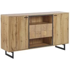 BELIANI Buffet Avec 2 Tiroirs Et 2 Portes En Bois Clair Et Noir - Bois Clair