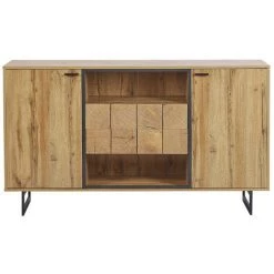BELIANI Buffet Avec 2 Tiroirs Et 2 Portes En Bois Clair Et Noir - Bois Clair -Buffet et enfilade Soldes 61088582 4