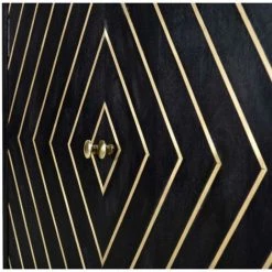 VENTE-UNIQUE.COM Buffet Art Déco PRISMIN - 3 Tiroirs & 2 Portes - Bois De Manguier Et Métal - Noir Et Doré - Noir -Buffet et enfilade Soldes 61185681 3