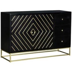 VENTE-UNIQUE.COM Buffet Art Déco PRISMIN - 3 Tiroirs & 2 Portes - Bois De Manguier Et Métal - Noir Et Doré - Noir -Buffet et enfilade Soldes 61185681 5