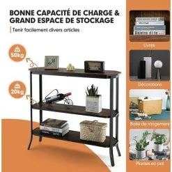 COSTWAY Table Console, Table D'Entrée - 3 Étagères - 98x28x91,5 Cm (L X L X H) Style Industriel, Structure En Acier Marron Rustique 6 COSTWAY Table Console, Table D'Entrée - 3 Étagères - 98x28x91,5 Cm (L X L X H) Style Industriel, Structure En Acier Marron Rustique -Buffet et enfilade Soldes 61219864 2