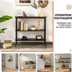 COSTWAY Table Console, Table D'Entrée - 3 Étagères - 98x28x91,5 Cm (L X L X H) Style Industriel, Structure En Acier Marron Rustique 7 COSTWAY Table Console, Table D'Entrée - 3 Étagères - 98x28x91,5 Cm (L X L X H) Style Industriel, Structure En Acier Marron Rustique -Buffet et enfilade Soldes 61219864 3