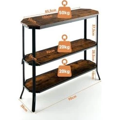 COSTWAY Table Console, Table D'Entrée - 3 Étagères - 98x28x91,5 Cm (L X L X H) Style Industriel, Structure En Acier Marron Rustique 9 COSTWAY Table Console, Table D'Entrée - 3 Étagères - 98x28x91,5 Cm (L X L X H) Style Industriel, Structure En Acier Marron Rustique -Buffet et enfilade Soldes 61219864 5