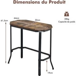 COSTWAY Table D'Appoint Industrielle, 64 X 32 X 61,5 CM, Bout De Canapé Avec Structure En Acier Stable, Pour Salon, Chambre, Bureau -Buffet et enfilade Soldes 61220014 5