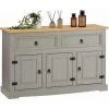 IDIMEX Buffet TEQUILA Commode Bahut Vaisselier En Bois Style Mexicain Avec 2 Tiroirs Et 3 Portes Battantes, En Pin Lasuré Gris Et Brun - Gris/brun
