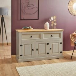 IDIMEX Buffet TEQUILA Commode Bahut Vaisselier En Bois Style Mexicain Avec 2 Tiroirs Et 3 Portes Battantes, En Pin Lasuré Gris Et Brun - Gris/brun 5 IDIMEX Buffet TEQUILA Commode Bahut Vaisselier En Bois Style Mexicain Avec 2 Tiroirs Et 3 Portes Battantes, En Pin Lasuré Gris Et Brun - Gris/brun -Buffet et enfilade Soldes 61241842 2