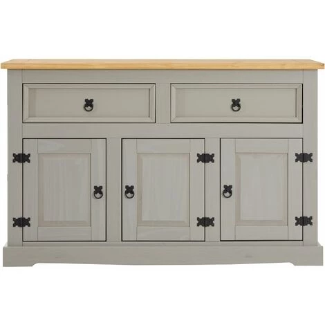 IDIMEX Buffet TEQUILA Commode Bahut Vaisselier En Bois Style Mexicain Avec 2 Tiroirs Et 3 Portes Battantes, En Pin Lasuré Gris Et Brun - Gris/brun 3 IDIMEX Buffet TEQUILA Commode Bahut Vaisselier En Bois Style Mexicain Avec 2 Tiroirs Et 3 Portes Battantes, En Pin Lasuré Gris Et Brun - Gris/brun – Image 3