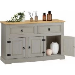 IDIMEX Buffet TEQUILA Commode Bahut Vaisselier En Bois Style Mexicain Avec 2 Tiroirs Et 3 Portes Battantes, En Pin Lasuré Gris Et Brun - Gris/brun 7 IDIMEX Buffet TEQUILA Commode Bahut Vaisselier En Bois Style Mexicain Avec 2 Tiroirs Et 3 Portes Battantes, En Pin Lasuré Gris Et Brun - Gris/brun -Buffet et enfilade Soldes 61241842 4