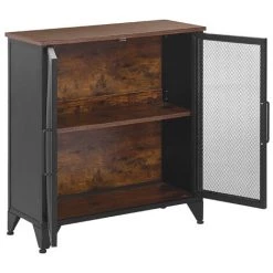 BELIANI Commode à Maillage En Métal 2 Portes Noire Effet Bois Foncé - Noir 8 BELIANI Commode à Maillage En Métal 2 Portes Noire Effet Bois Foncé - Noir -Buffet et enfilade Soldes 61284416 4