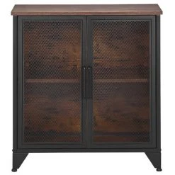 BELIANI Commode à Maillage En Métal 2 Portes Noire Effet Bois Foncé - Noir 9 BELIANI Commode à Maillage En Métal 2 Portes Noire Effet Bois Foncé - Noir -Buffet et enfilade Soldes 61284416 5