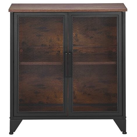 BELIANI Commode à Maillage En Métal 2 Portes Noire Effet Bois Foncé - Noir 5 BELIANI Commode à Maillage En Métal 2 Portes Noire Effet Bois Foncé - Noir – Image 5