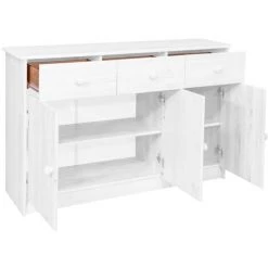 SUPERMARKET Buffet 3 Tiroirs Bois De Pin Massif 113x35x73 Cm Blanc -Buffet et enfilade Soldes 61305267 3