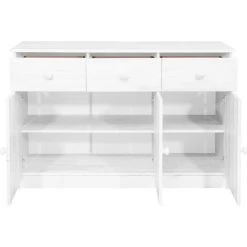 SUPERMARKET Buffet 3 Tiroirs Bois De Pin Massif 113x35x73 Cm Blanc -Buffet et enfilade Soldes 61305267 4