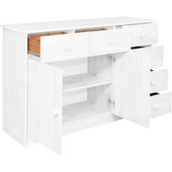 SUPERMARKET Buffet 6 Tiroirs Bois De Pin Massif 113x35x73 Cm Blanc -Buffet et enfilade Soldes 61305272 3