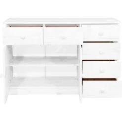 SUPERMARKET Buffet 6 Tiroirs Bois De Pin Massif 113x35x73 Cm Blanc -Buffet et enfilade Soldes 61305272 4