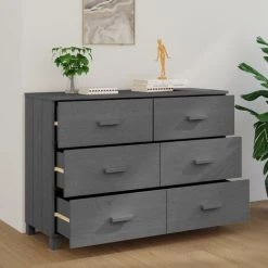 SUPERMARKET Buffet 113x40x80 Cm Bois Massif De Pin Gris Foncé -Buffet et enfilade Soldes 61305371 3