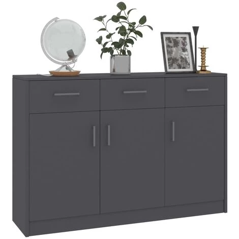 SUPERMARKET Buffet Aggloméré 110x30x75 Cm Gris 3 SUPERMARKET Buffet Aggloméré 110x30x75 Cm Gris – Image 3