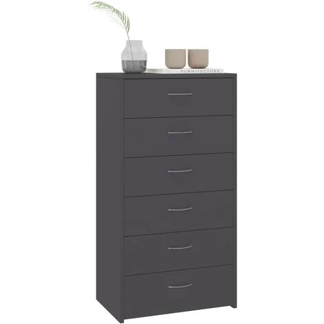 SUPERMARKET Buffet Avec 6 Tiroirs Aggloméré 50x34x96 Cm Gris 3 SUPERMARKET Buffet Avec 6 Tiroirs Aggloméré 50x34x96 Cm Gris – Image 3