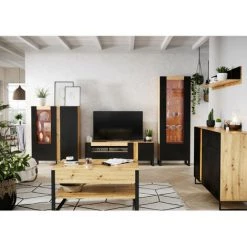 Buffets BOBOCHIC - Buffet 3 Portes 155 Cm GOUSTO Chêne Et Noir - Chêne Et Noir -Buffet et enfilade Soldes 61348885 3