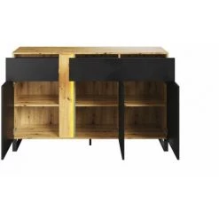 Buffets BOBOCHIC - Buffet 3 Portes 155 Cm GOUSTO Chêne Et Noir - Chêne Et Noir -Buffet et enfilade Soldes 61348885 4