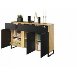 Buffets BOBOCHIC - Buffet 3 Portes 155 Cm GOUSTO Chêne Et Noir - Chêne Et Noir -Buffet et enfilade Soldes 61348885 5